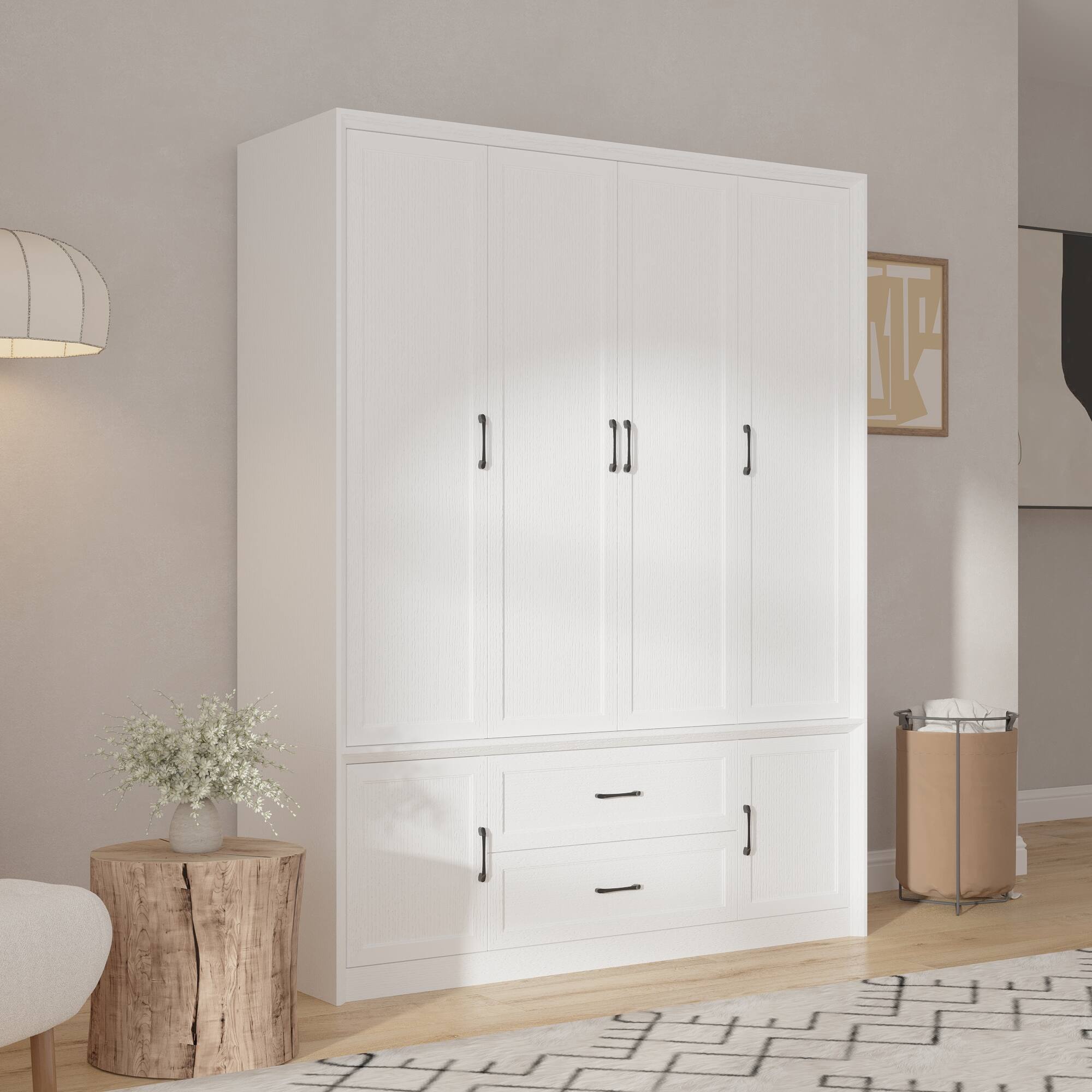 Back. FUFU&GAGA - Large Capacity Four-Door Wardrobe – The All-in-One Storage Solution for Family Organization - Light Gray.