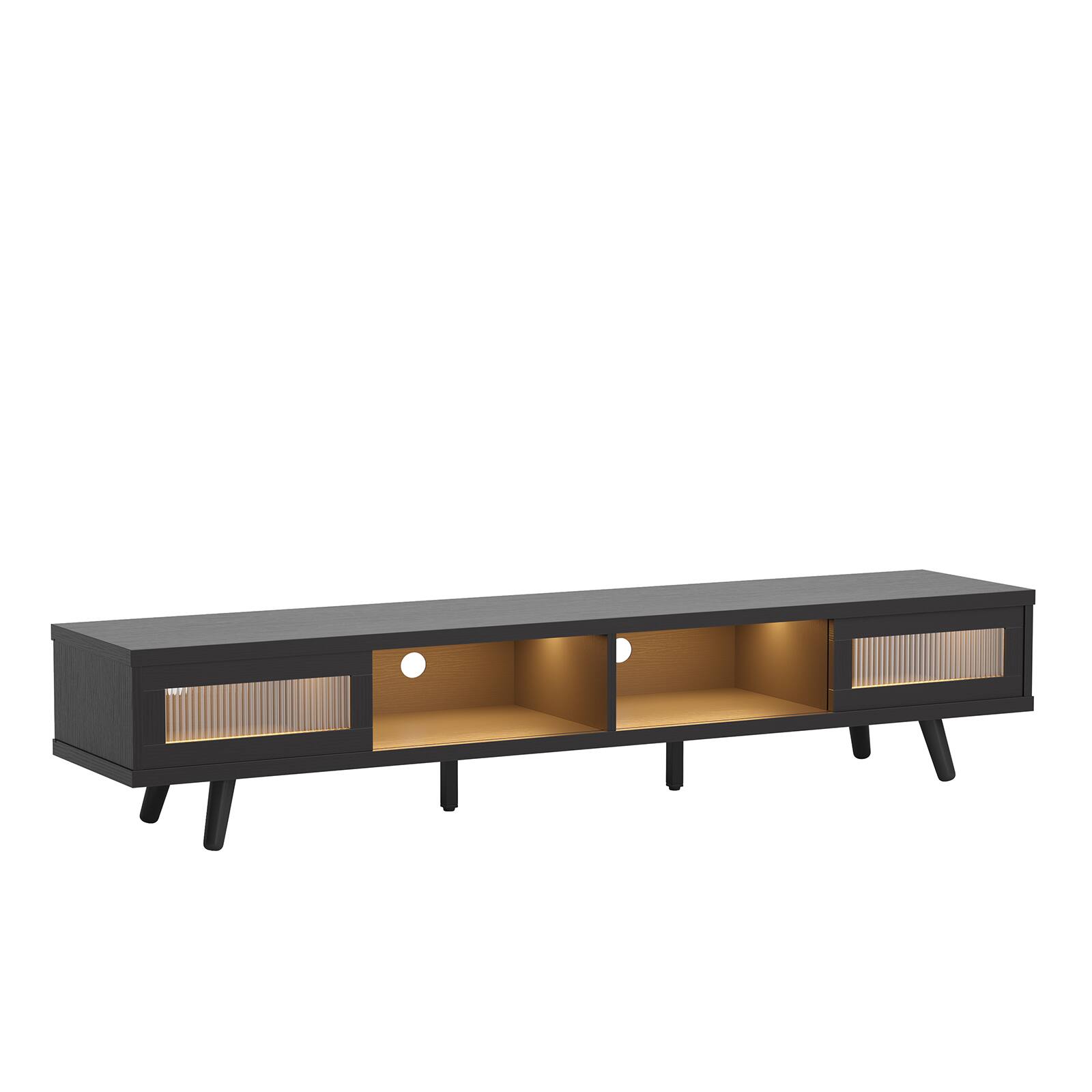 Alt View 7. Bestier - 70" LED TV Stand Mid-Century Modern Gaming Entertainment Center with Sliding Glass Door - Black.