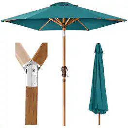 Best Choice Products - 10ft Outdoor Woodgrain Pattern Steel Market Patio Umbrella w/ Crank, Tilt - Cerulean