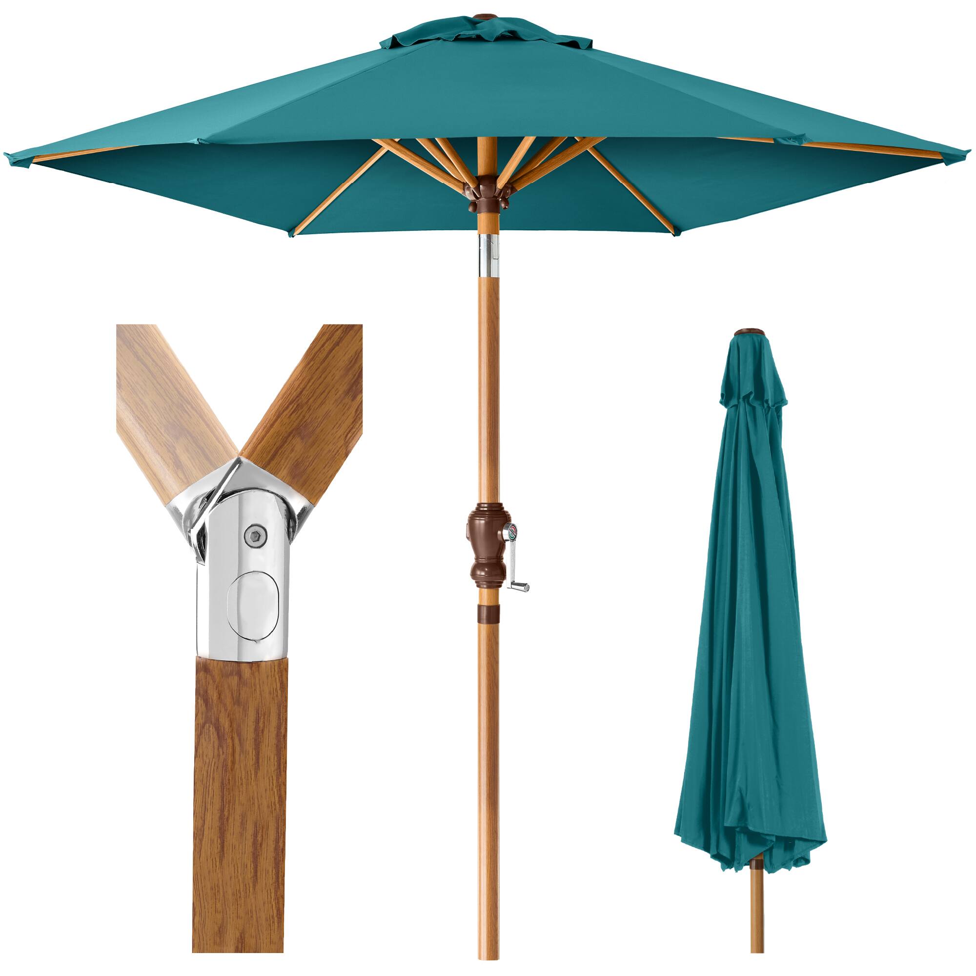 Front. Best Choice Products - Best Choice Products 10ft Outdoor Woodgrain Pattern Steel Market Patio Umbrella w/ Crank, Tilt - Cerulean - Cerulean - Woodgrain Finish.
