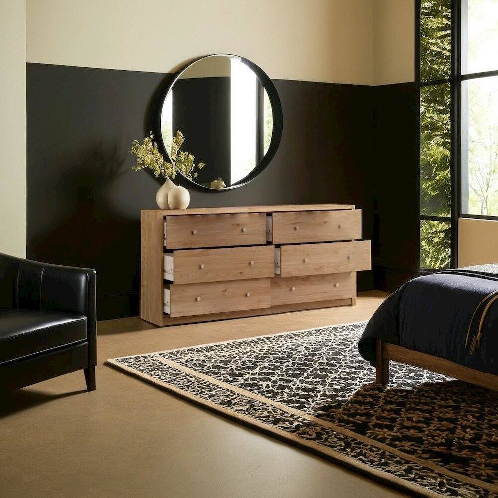 Alt View 2. FurniFact - Elegant 6-Drawer Double Dresser in Jackson Hickory for Modern Bedrooms - Jackson Hickory.