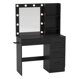 Costway - Makeup Vanity Desk with Mirror and Lights Charging Station 3-Color LED Lights - Black