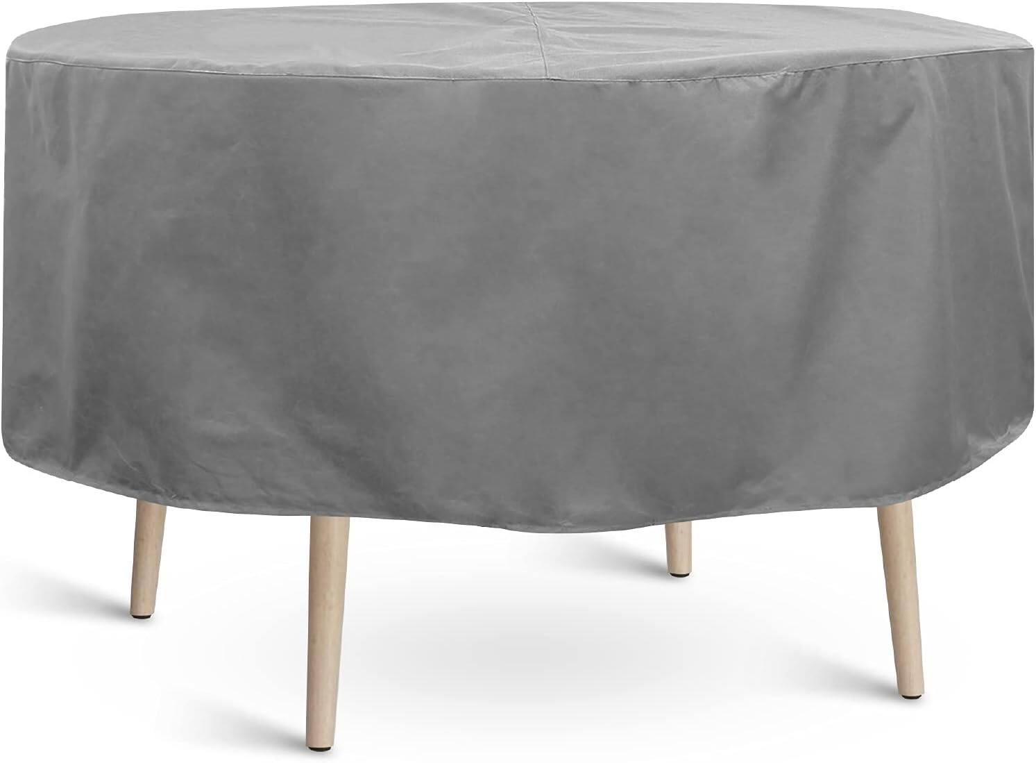 Back. KHOMO GEAR - 70-Inch Heavy Duty Round Table & Chair Set Cover - Waterproof Outdoor Furniture Cover for Patio Dining Sets - Gray.