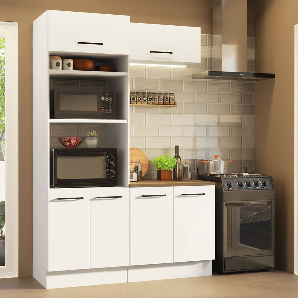 Angle. Madesa - Madesa Hazel Kitchen Storage Set with Pantry Cabinet Base Cabinet and Wall Cupboard 59"L - White - White.