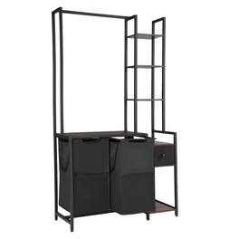 VEVOR - 3 Tiers Laundry Sorter with Rack,Tall Laundry Hamper with Shelves and Drawers,2Section Freestanding Hanging Rack Storage - Black, Brown