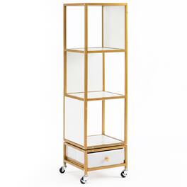 Gymax - 4-Tier Rotating Bookshelf on Wheels w/Removable Fabric Storage Drawer for Office Gold - White