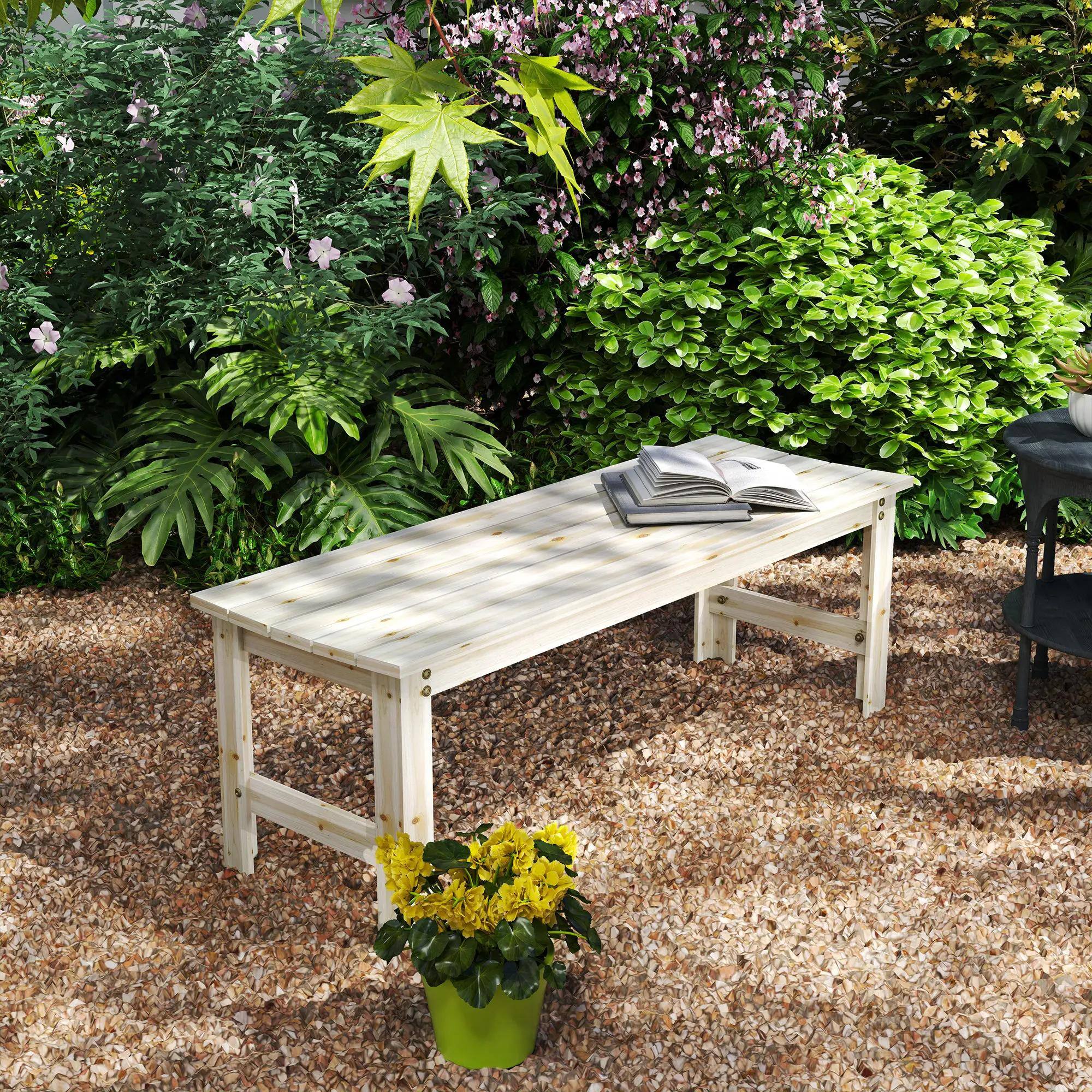 Left. Resenkos - Resenkos 2-Seat Wooden Bench, Slatted Seat Patio Bench, Backless Porch Bench for Outdoor, Garden, Natural Wood - Natural Wood.