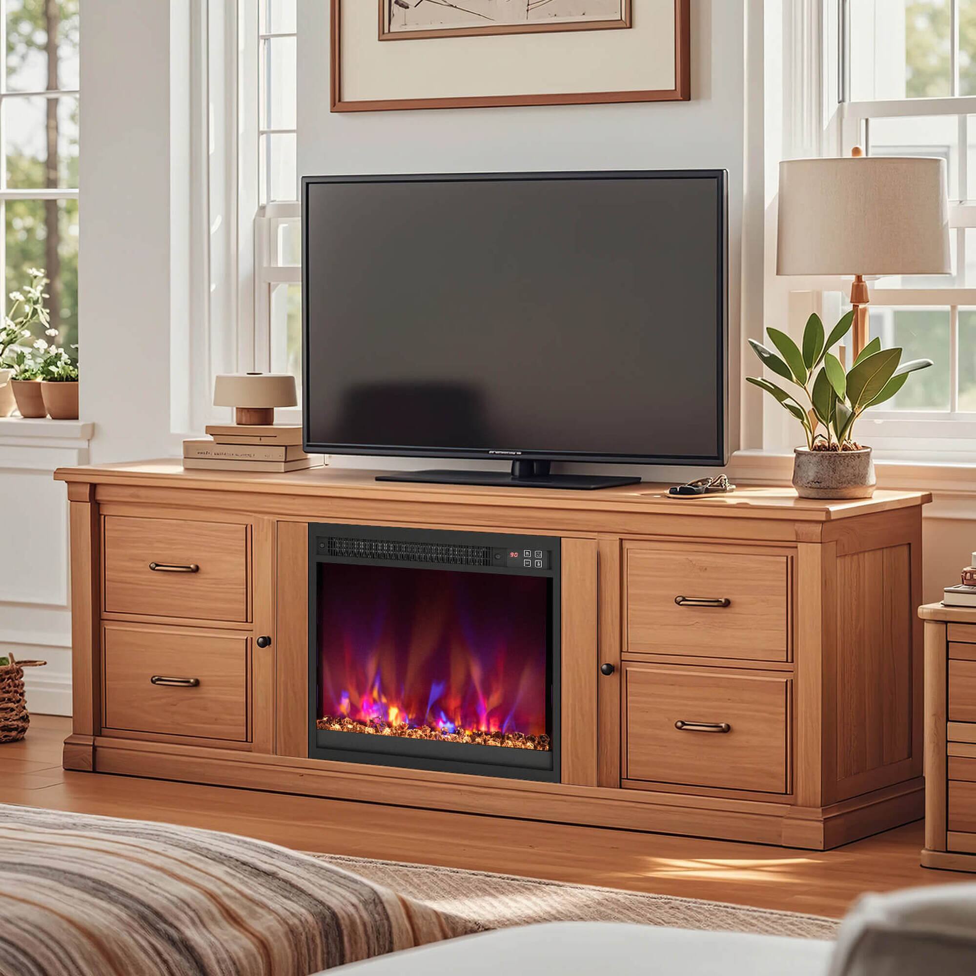 Alt View 3. Costway - Costway 18" Electric Fireplace Insert Recessed 1500W Fireplace Heater with  Remote Control - Black.