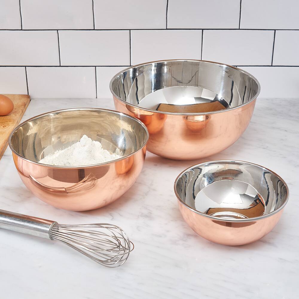 Angle. Kings County Tools - 3 Piece Mixing Bowl Set - Copper.