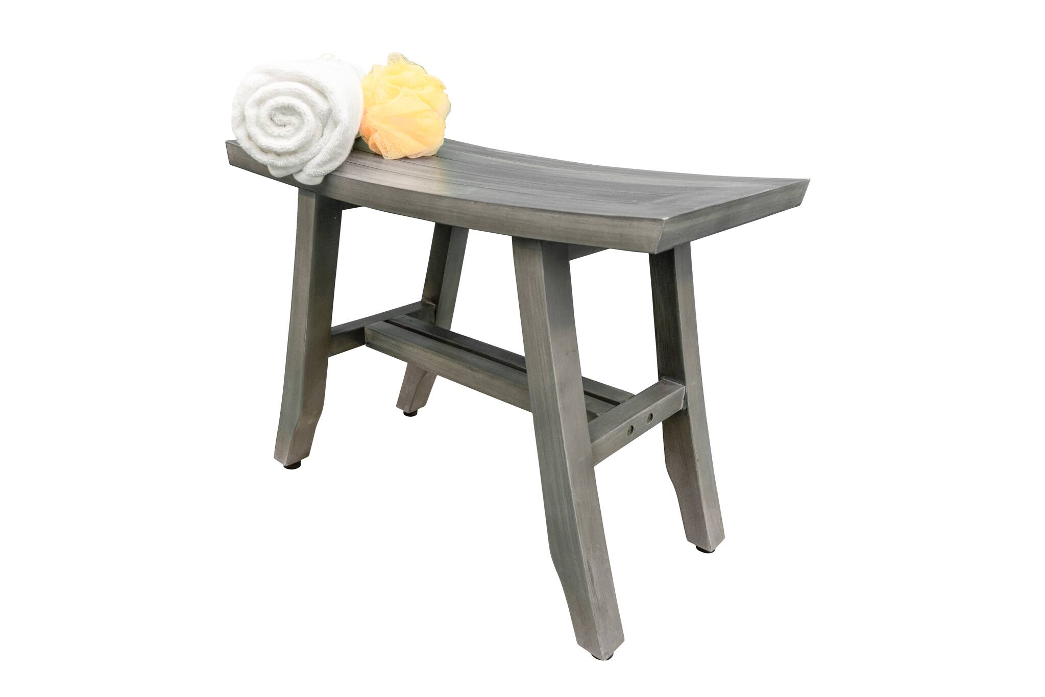 Left. CoastalVogue - CoastalVogue Satori 24" Teak Wood Shower Bench in Antique Gray Finish - Antique Gray.