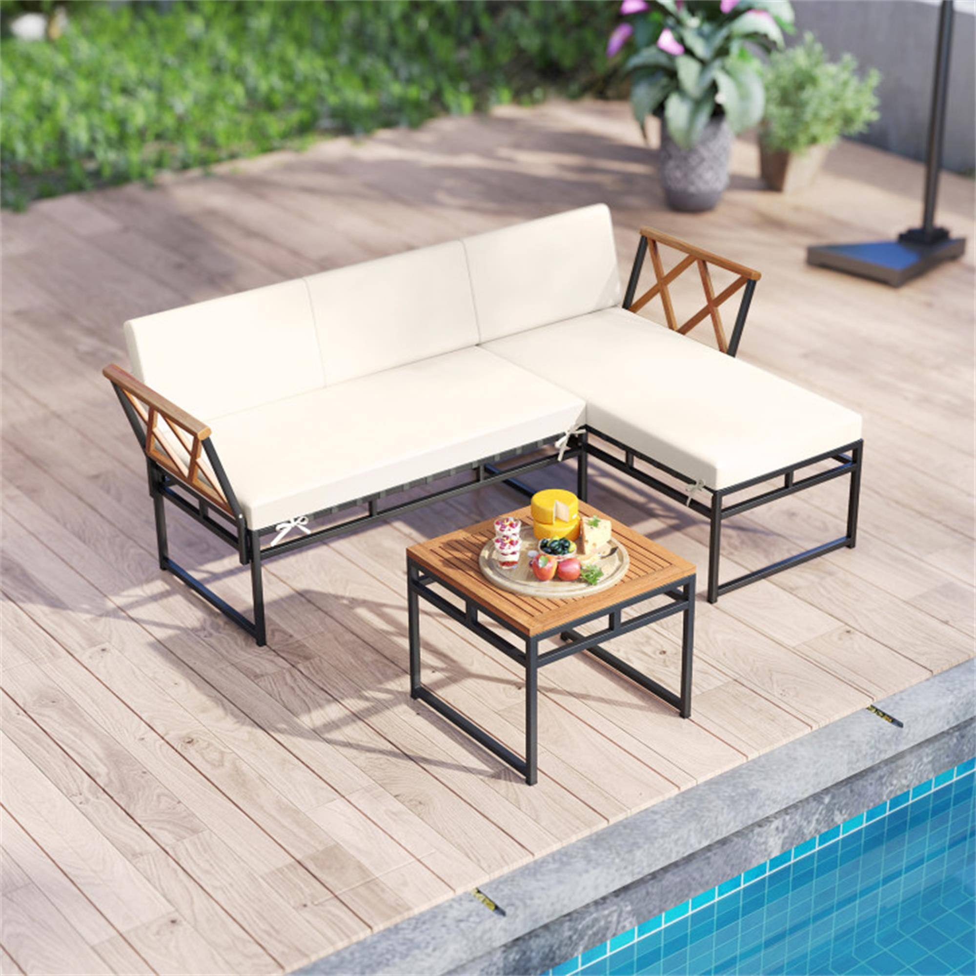 Alt View 5. Boyel Living - Beige 3Piece LShaped Patio Furniture Set for Porch Backyard and Poolside 72.5-in L x 47-in W x 26-in H - Beige.