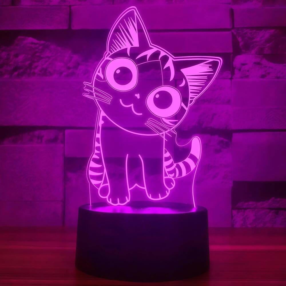 Front. Schertz - Cat Night Light – 3D Illusion LED Table Lamp, 7 Colors for Kids & Teens.