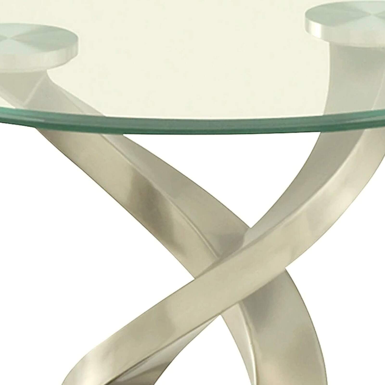 Alt View 2. Manhattan Lane - Modern Round Glass Top End Table with Twisted Metal Base - Silver and Black.