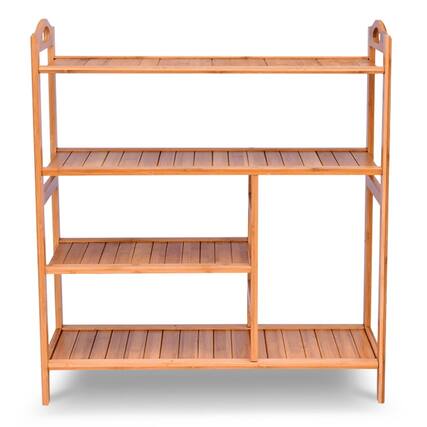 Front. Kadyn - 4 Tiers Multifunction Bamboo Storage Shoe Rack for Entryway Hallway, Space-Saving Shoe Rack Organizer for Entryway - Brown.