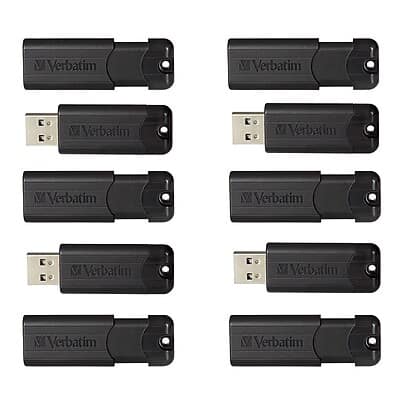 Verbatim - PinStripe 32GB USB 3.2 Type-A Flash Drives, 10/Pack - Black