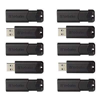 Verbatim - PinStripe 32GB USB 3.2 Type-A Flash Drives, 10/Pack (70902) - Black