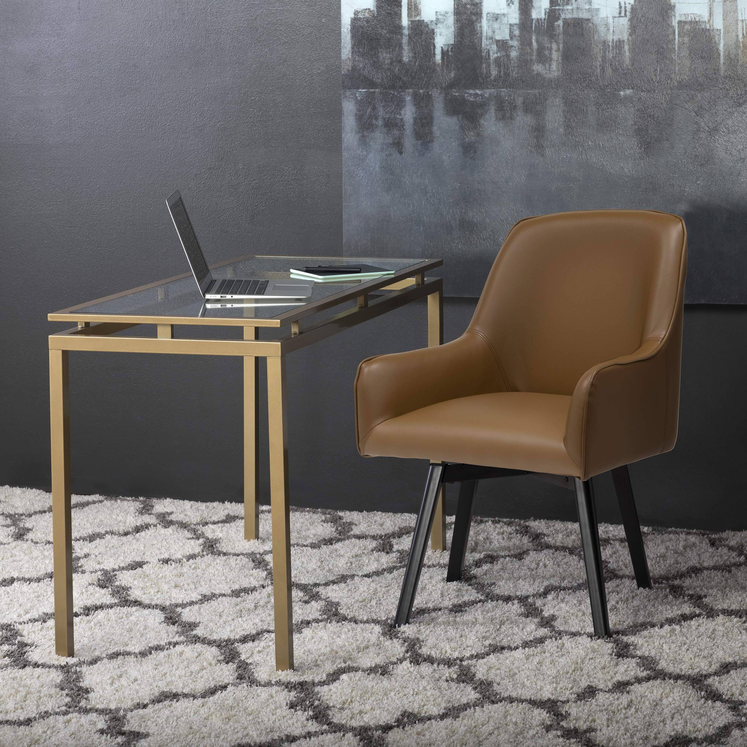 Left. JETRANSPORT - Studio Designs Home Spire Luxe Swivel Accent Chair With Arms Guest/dining/office Black/caramel Brown Blende... - Caramel.