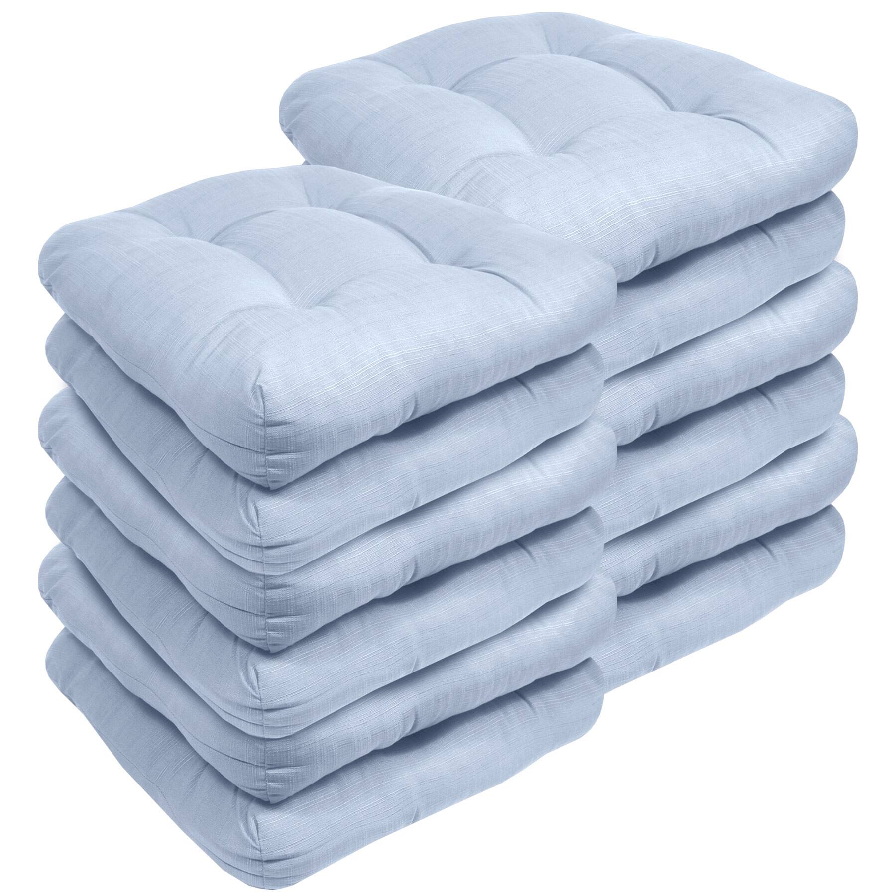 Angle. Sweet Home Collection - Patio Cushions Indoor/Outdoor Chair Pads Tufted 19" x 19", 12-Pack - Light Blue.