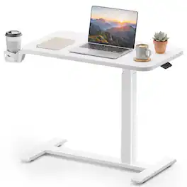 CloudRest Pro - Adjustable Height Standing Desk with Hidden Wheels Portable Rolling Laptop Desk 32 IN W Mobile Sit Stand Desk - White