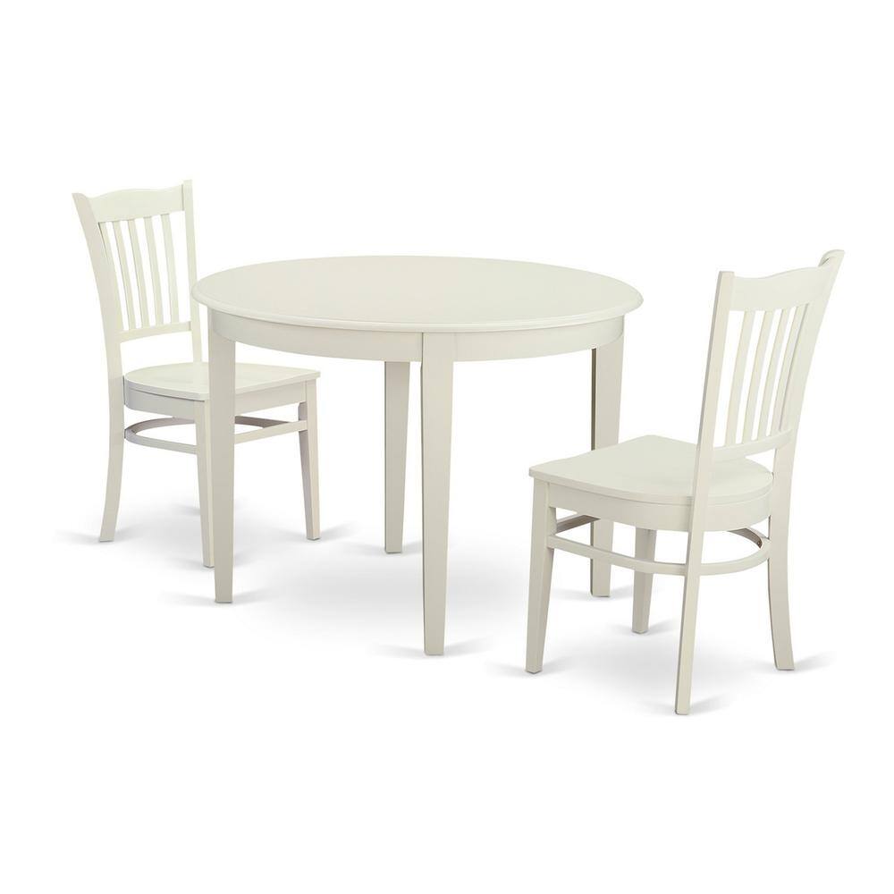 Back. East West Furniture - 3 Pc dinette Table set for 2-Kitchen Table and 2 Dining Chairs - Linen White.