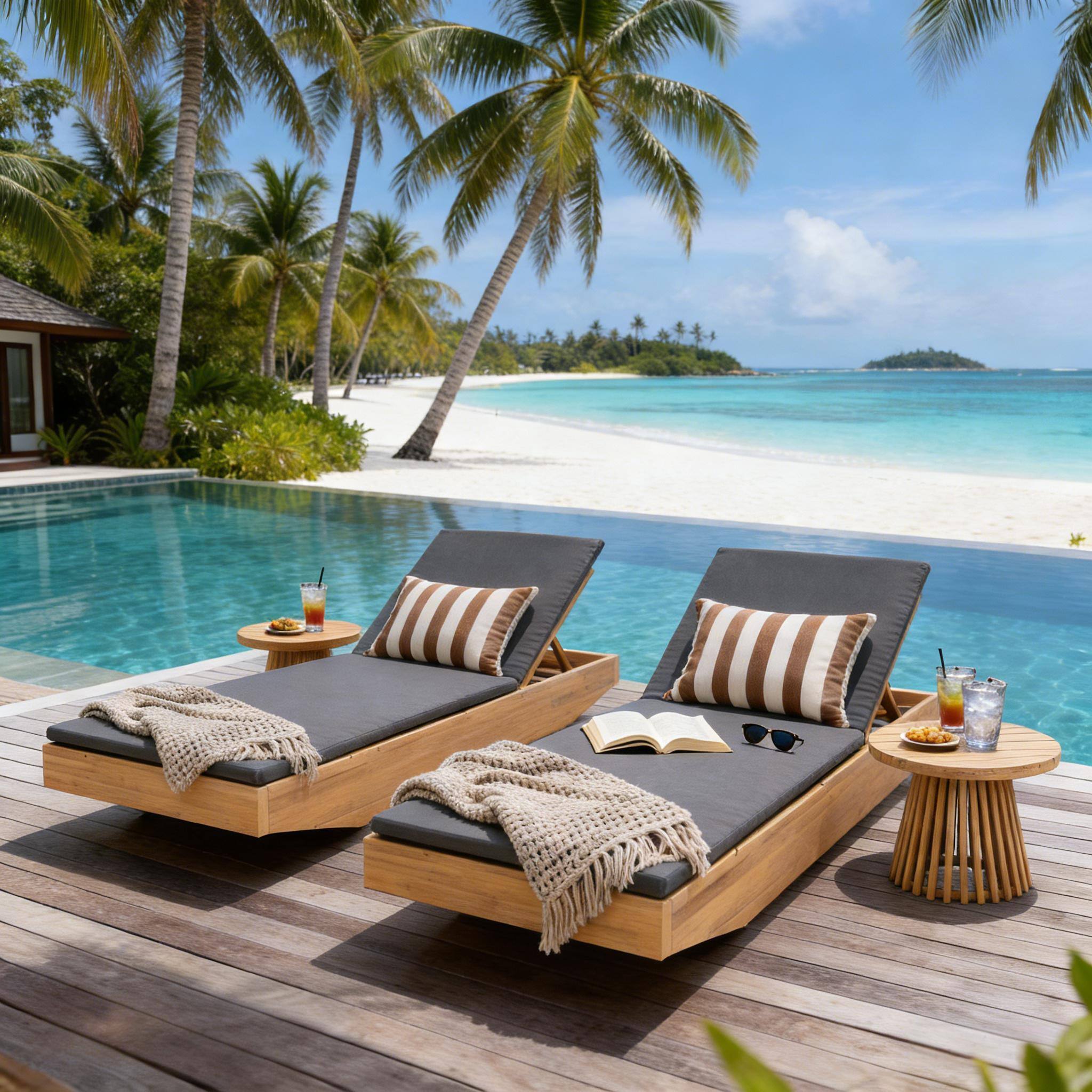 Left. Anysun - Acacia Wood Chaise Lounge with Teak Finish, Outdoor Recliner with 2-Fold Water-Repellent Cushion - Dark Gray.