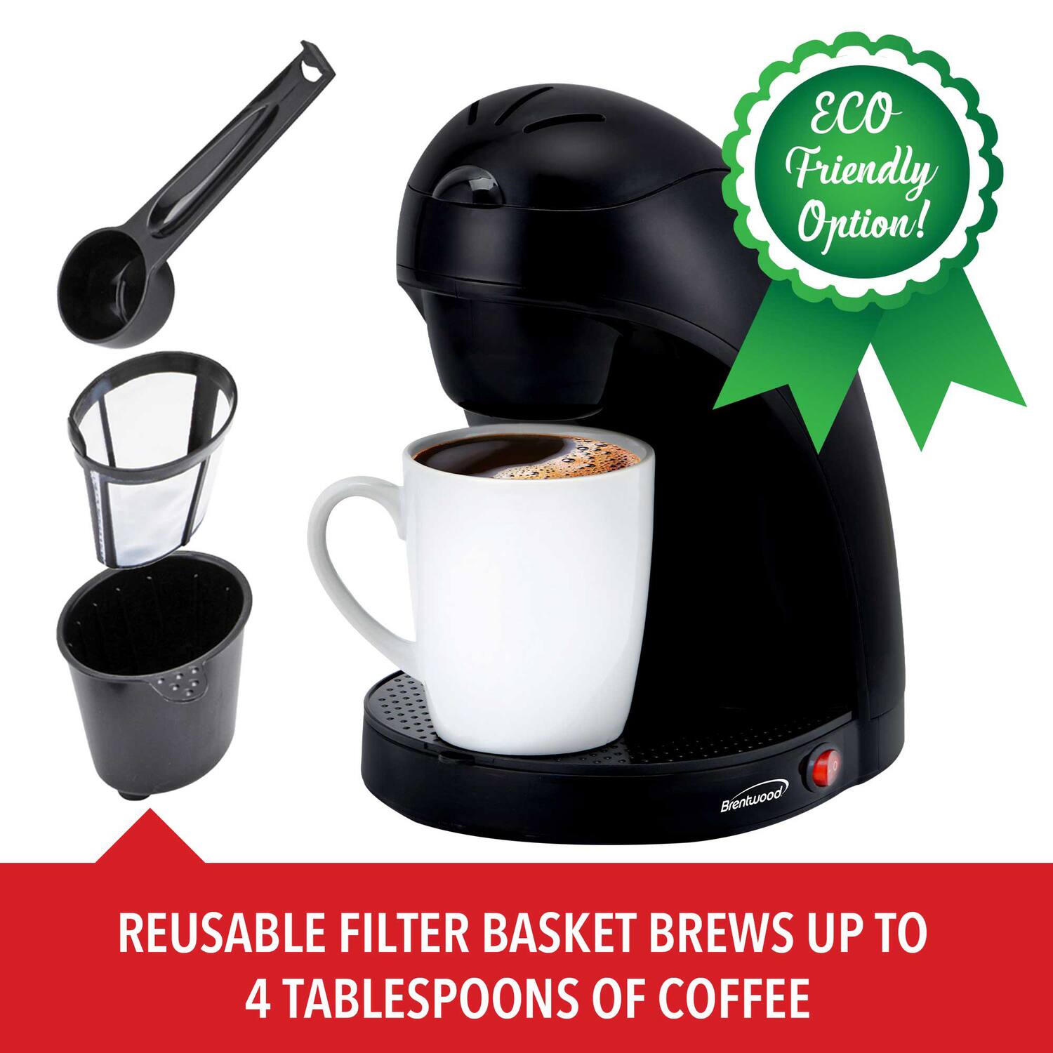 ECO Friendly Option! Brentwood REUSABLE FILTER BASKET BREWS UP TO 4 TABLESPOONS OF COFFEE