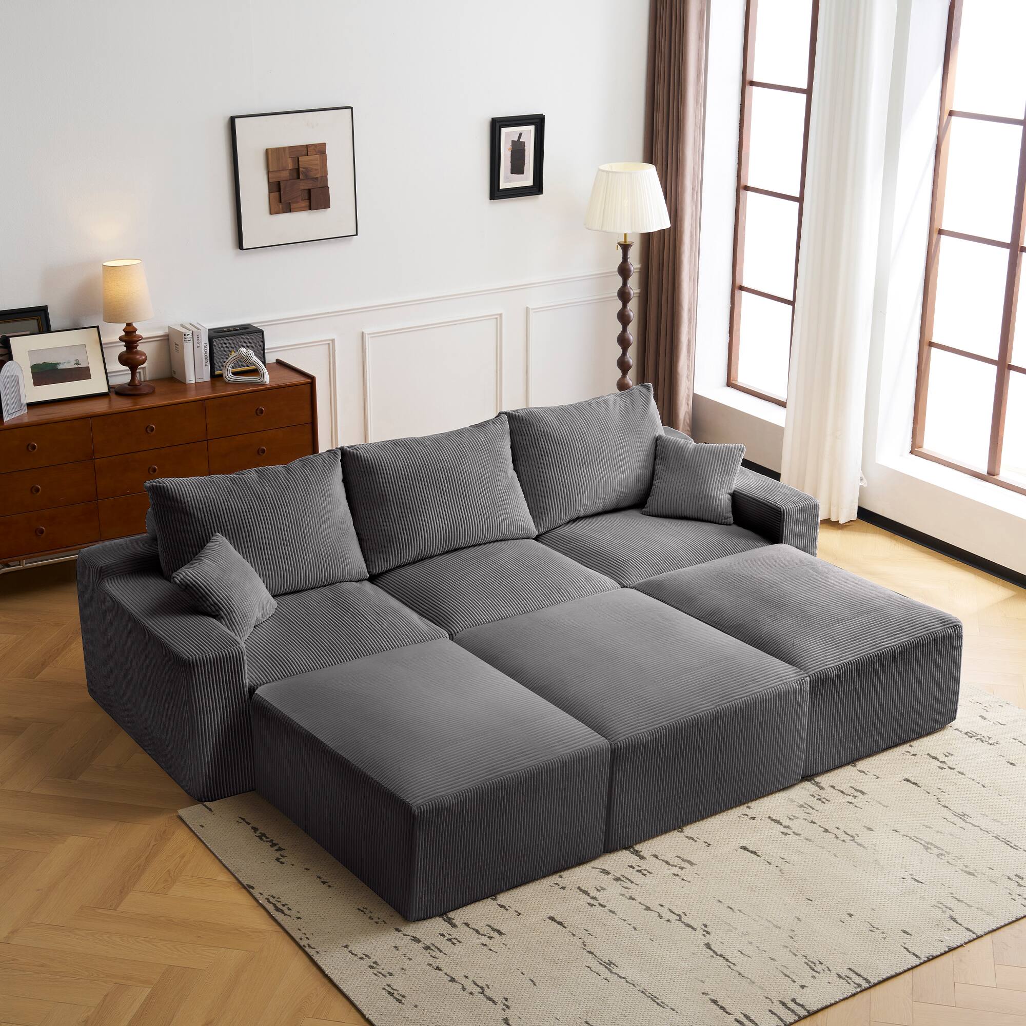 Angle. TinyHomie - Modular L Shape Sectional Sofa Cloud Couch Deep Seat Upholstered Sleeper Corduroy - gray.