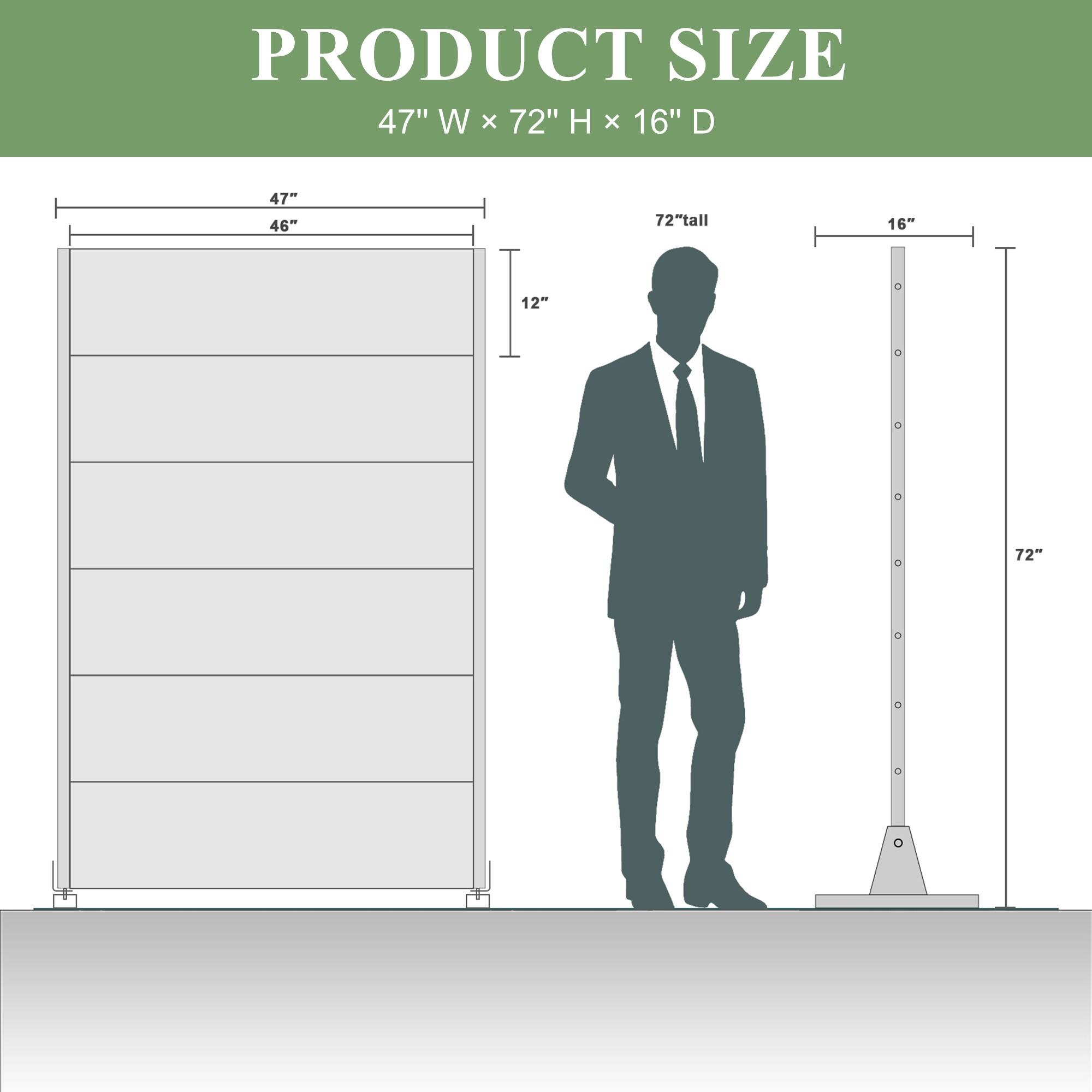 PRODUCT SIZE  
47" W x 72" H x 16" D  

47"  
46"  
12"  
72" tall  
16"  
72"