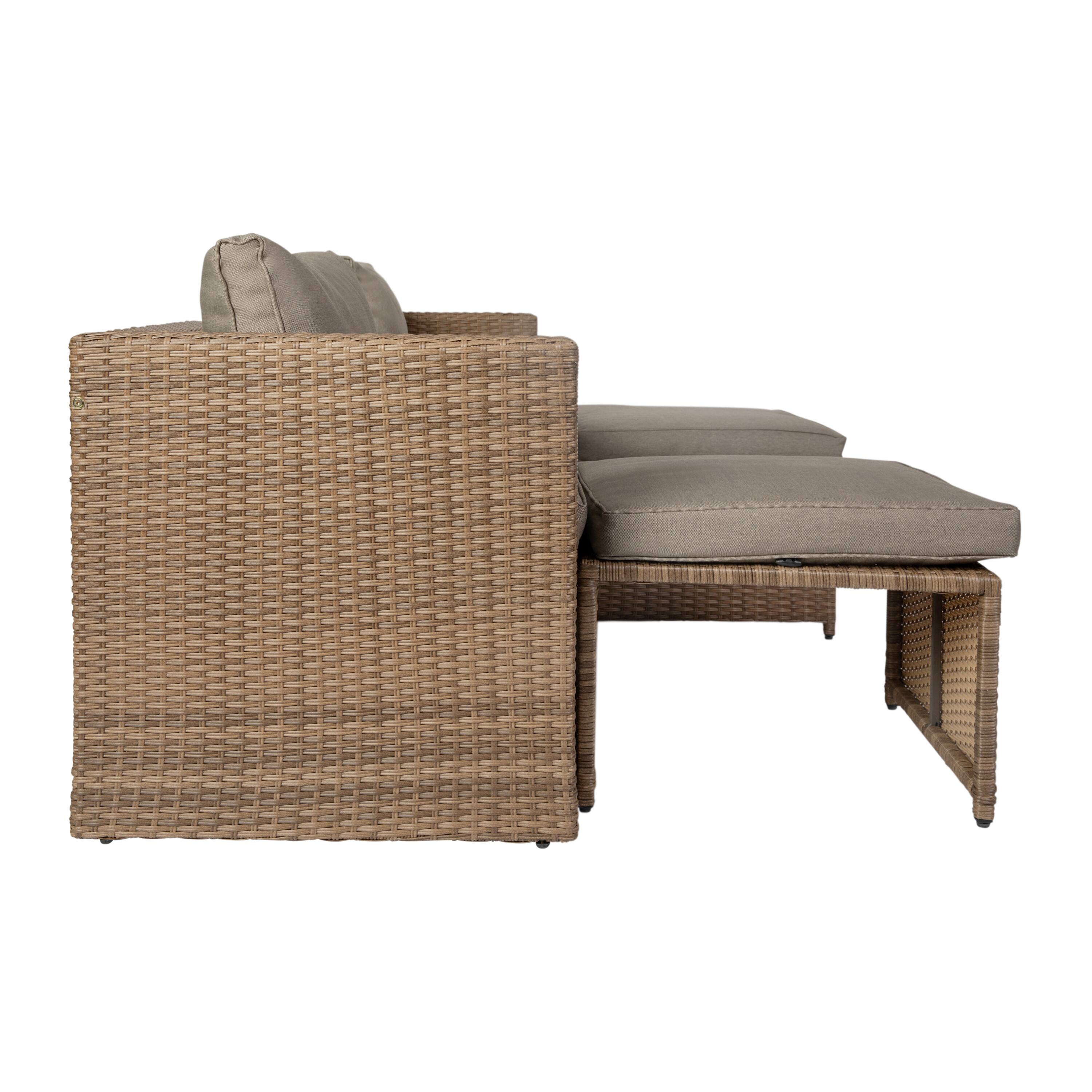 Alt View 7. Emma + Oliver - Anela Indoor/Outdoor Modular Loveseat Sofa Set with Ottomans and Glass-Top Table - Gray Fabric/Natural Frame.