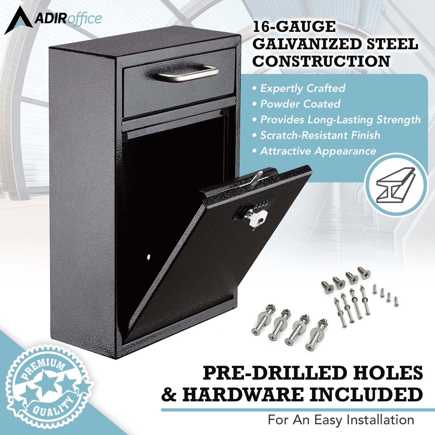 ADIRoffice, 16-GAUGE GALVANIZED STEEL CONSTRUCTION, Expertly Crafted, Powder Coated, Provides Long-Lasting Strength, Scratch-Resistant Finish, Attractive Appearance, PREMIUM QUALITY, PRE-DRILLED HOLES & HARDWARE INCLUDED, For An Easy Installation