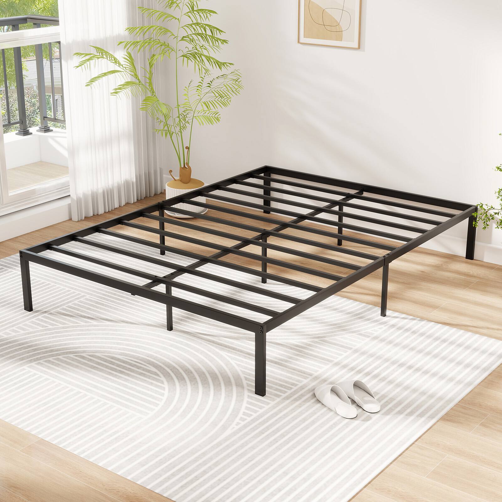 Alt View 1. Gymax - Gymax Full Size Metal Bed Frame Heavy Duty Support Slats Mattress Foundation - Black.