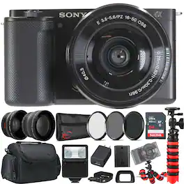 Sony - ZV-E10 Mirrorless Camera + E PZ 16-50mm f/3.5-5.6 II Lens Ultimate Gift Kit - Black