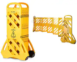Alpine Industries - Safety Fence Barrier, 13 ft. Expandable Mobile High Visibility Bilingual, Traffic Barricade - Yellow