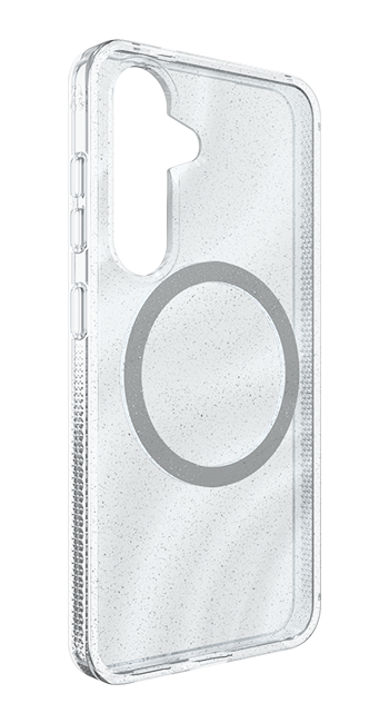 Back. ZAGG - Milan Snap Case + Magnet - Samsung Galaxy S25 Silver Glitter - Silver Glitter.
