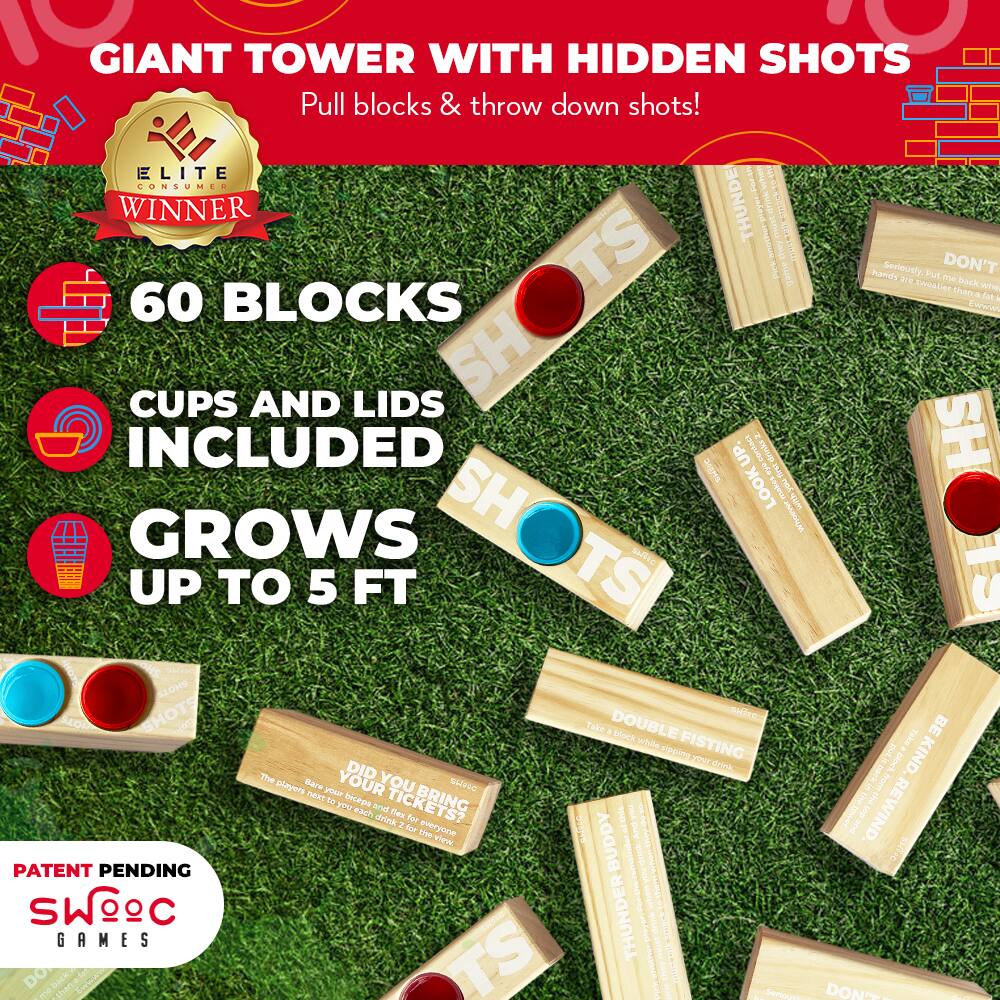 10 GIANT TOWER WITH HIDDEN SHOTS  
Pull blocks & throw down shots!  
ELITE WINNER  
CONSUMER WINNER  
THUNDER  
For the Mjreu  
player.  
drink QUOTOSE must 60 BLOCKS  
TS TRICK they game must hands Seriously.  
2% sweatier Put DON'T me than back Ewww  
who fat CUPS AND LIDS SH INCLUDED SH Jogns UP LOOK UP.  
contact quares OrPoth makes firet HS with GROWS Whoover TS  
UP TO 5 FT 20 SHOTS SHOTS  
Take DOUBLE block while FISTING Take BE sipping a DID your drink, DUER block KIND.  
The players Bare your YOUR YOU SWEEP in back from txon to biceps BRING the the you top REWIND.  
each drink 2 for for everyone Urle tower and the view.  
STRIES BUDDY And SHORC PATENT PENDING SWOOC THUNDER drink GAMES fat TS they talk-smack ISTILLI DO THE back Uiana ceveverse3 me Seriou DON en