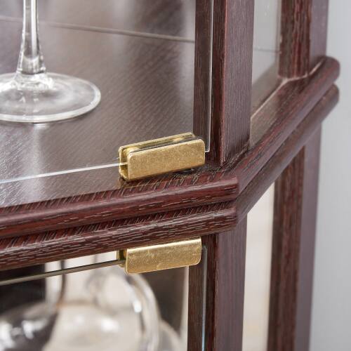 Alt View 2. LUCKY ONE - Freestanding Corner Lighted Curio Cabinet with Glass Shelves Display Case for Wine Bar Collectibles - Cherry.