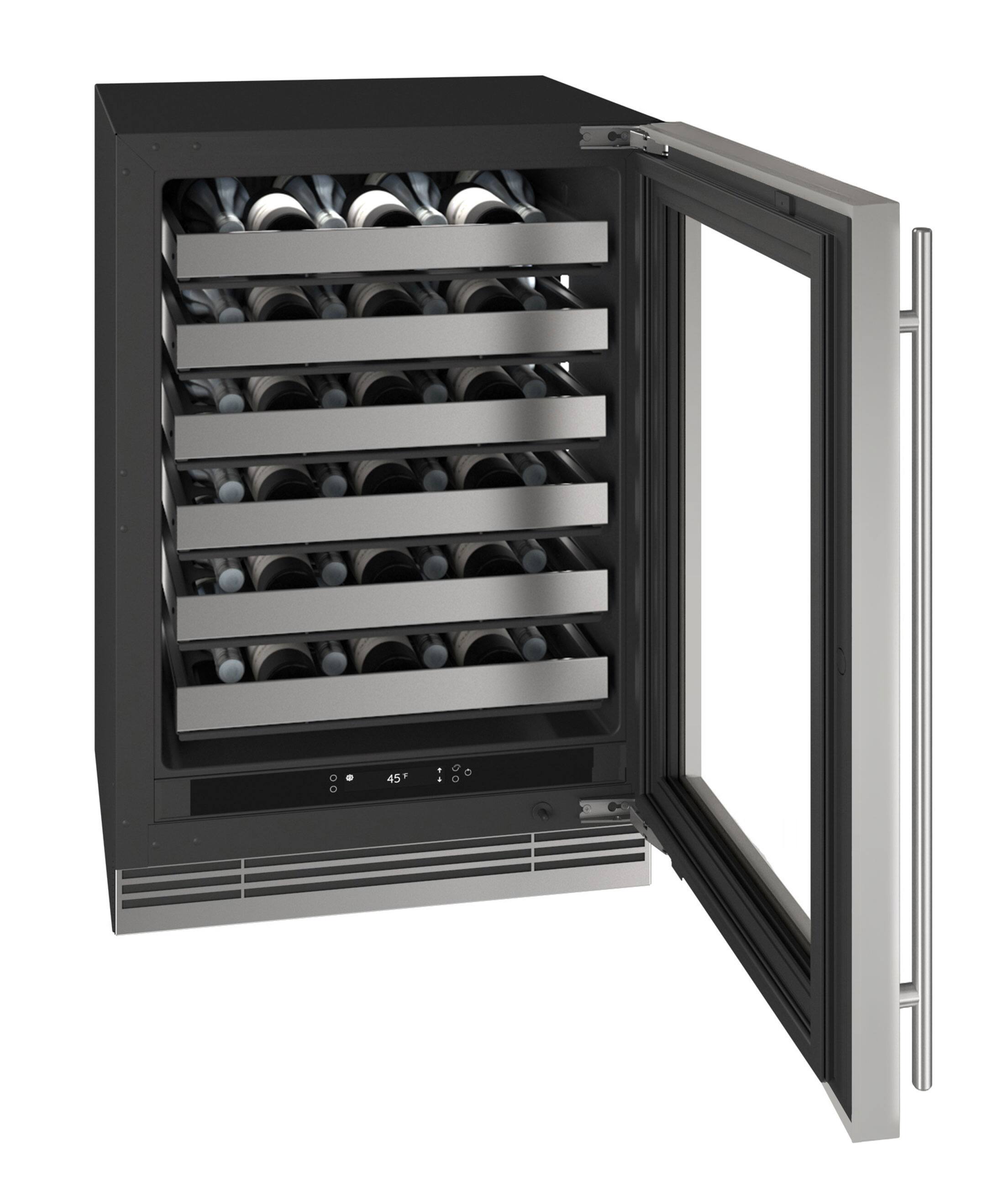 Angle. U-Line - 24"W. 4.9 Cu.Ft. Built-In Wine Refrigerator-Stainless Steel Frame w. Glass - Stainless Steel.