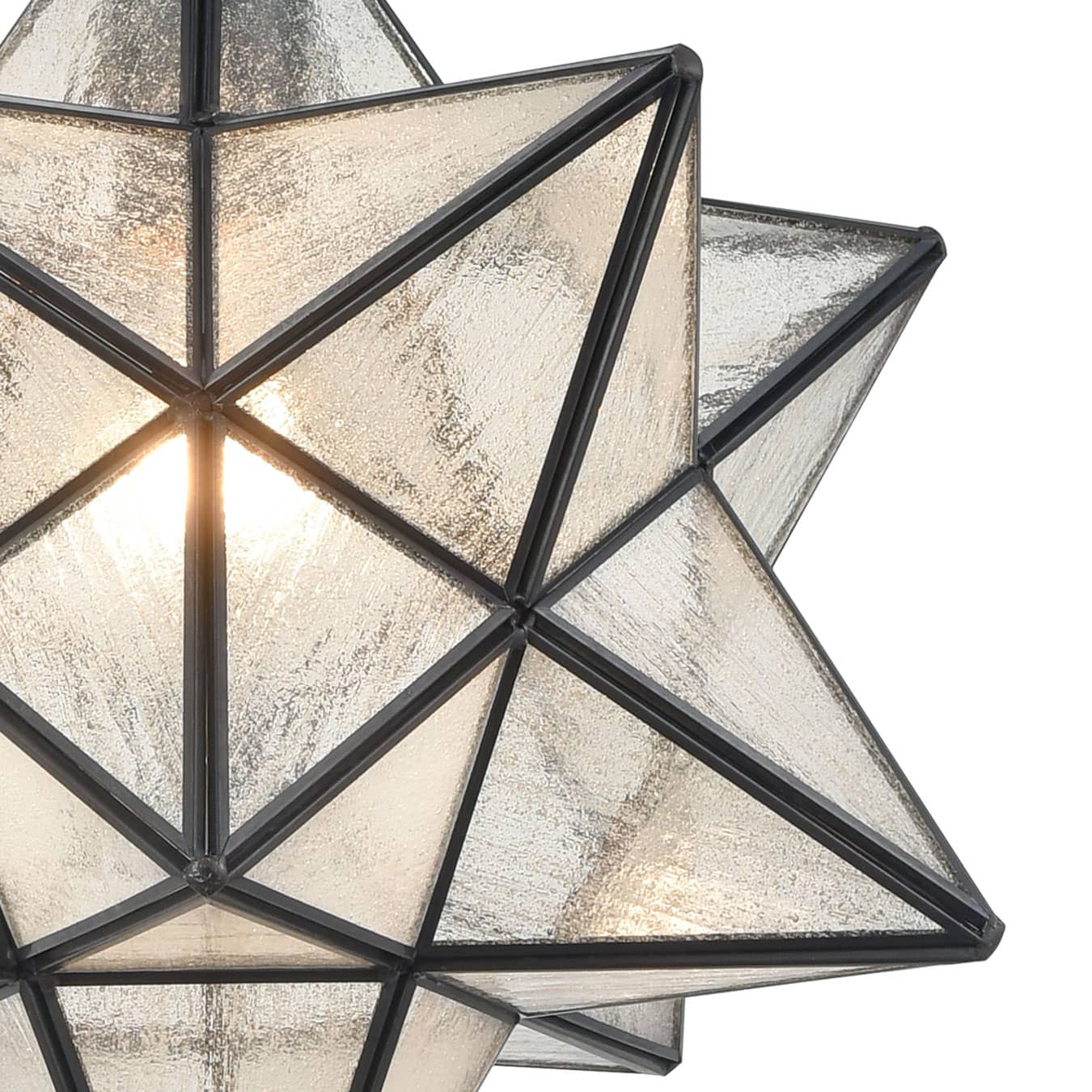 Alt View 1. MOOSE - Moravian Star Pendant Light 14-inch Seeded Glass Shade - Black.