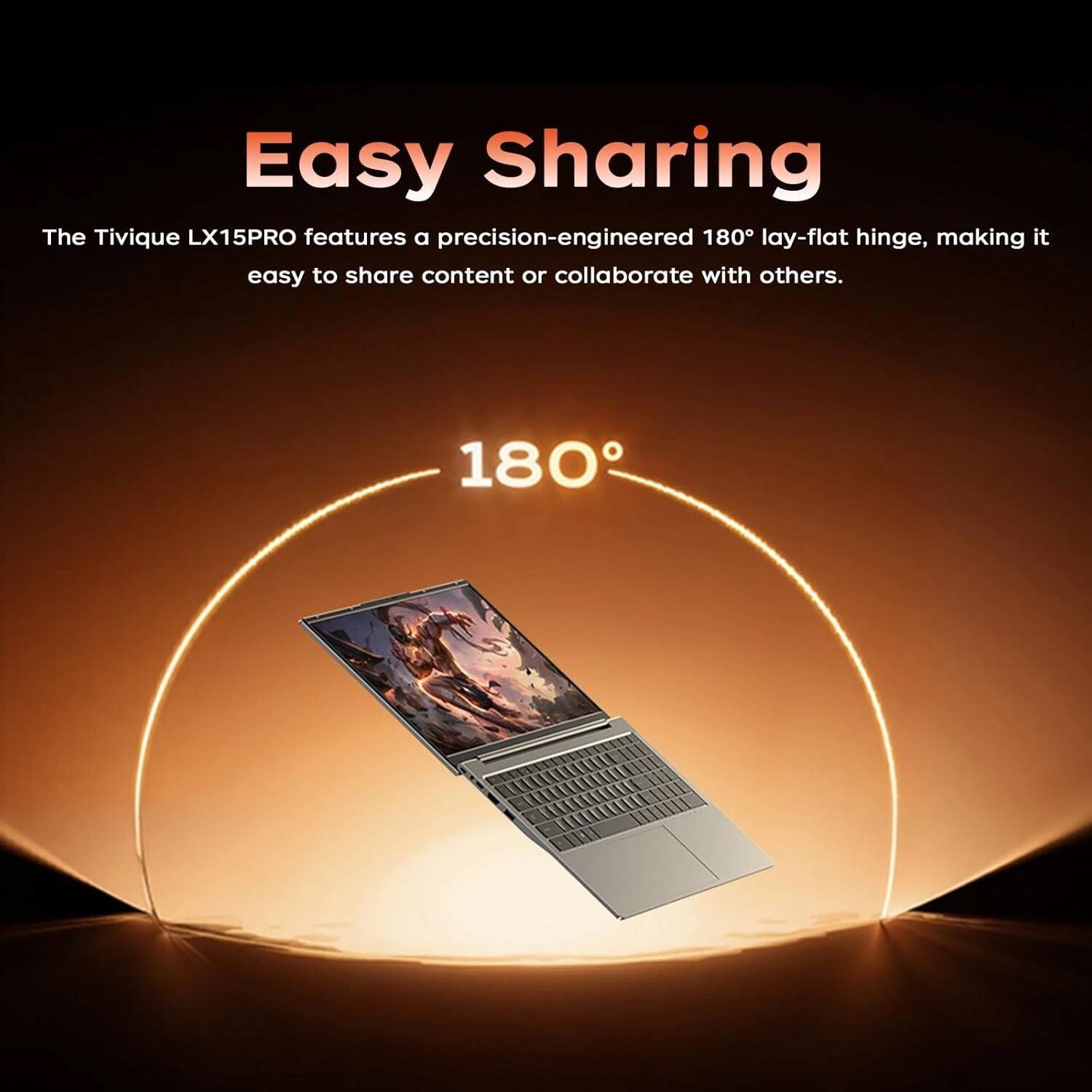 Easy Sharing

The Tivique LX15PRO features a precision-engineered 180° lay-flat hinge, making it easy to share content or collaborate with others.
