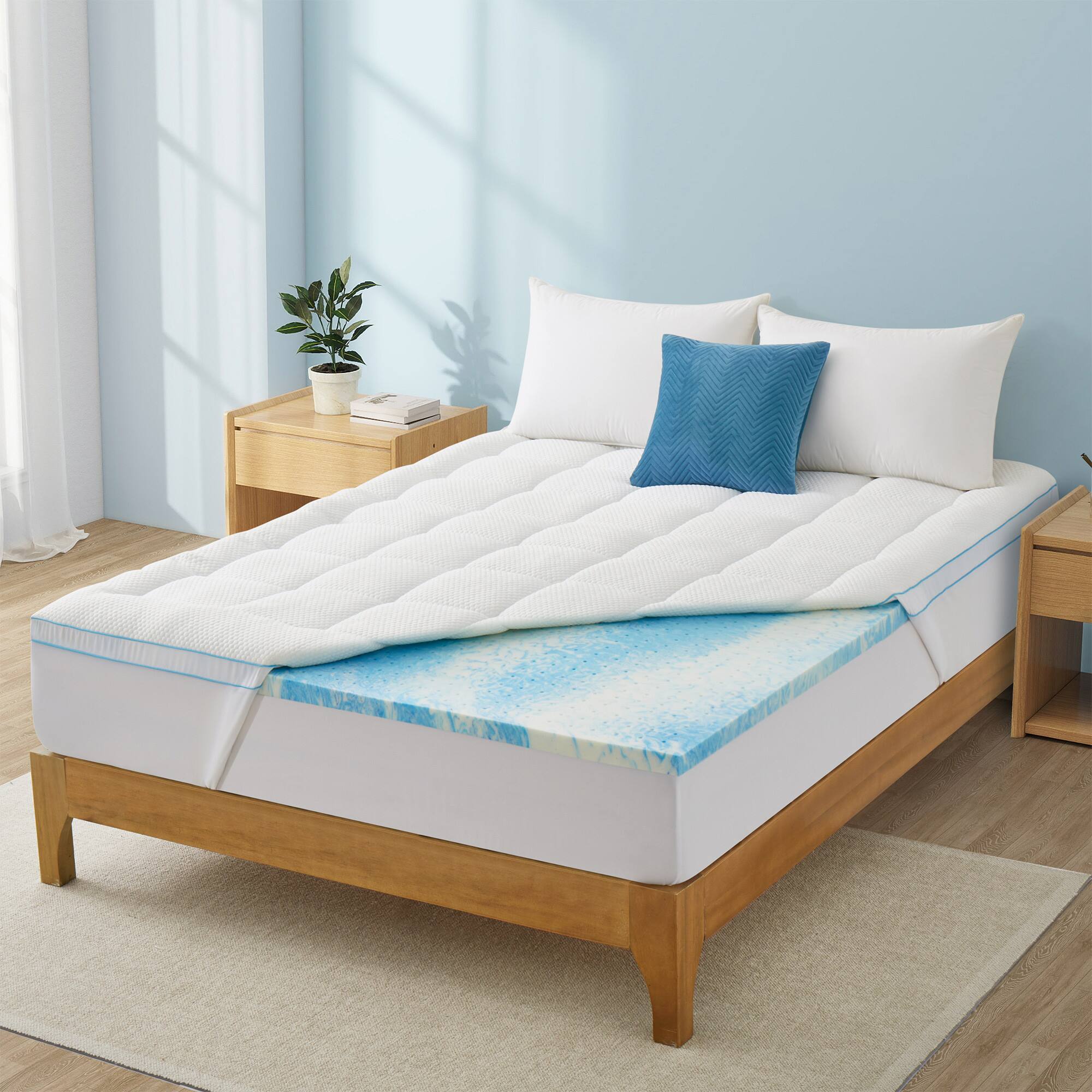 Angle. Peace Nest - Peace Nest Cooling Gel Memory Foam Mattress Topper Dual Layer - White.
