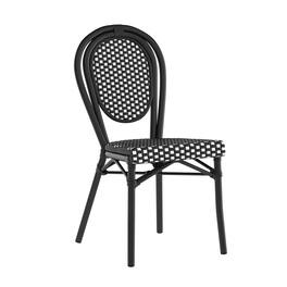 Emma + Oliver - Colmar Indoor/Outdoor Stacking Thonet Bistro Style Chair with PE Rattan Seat and Metal Frame - Black & White/Black Frame