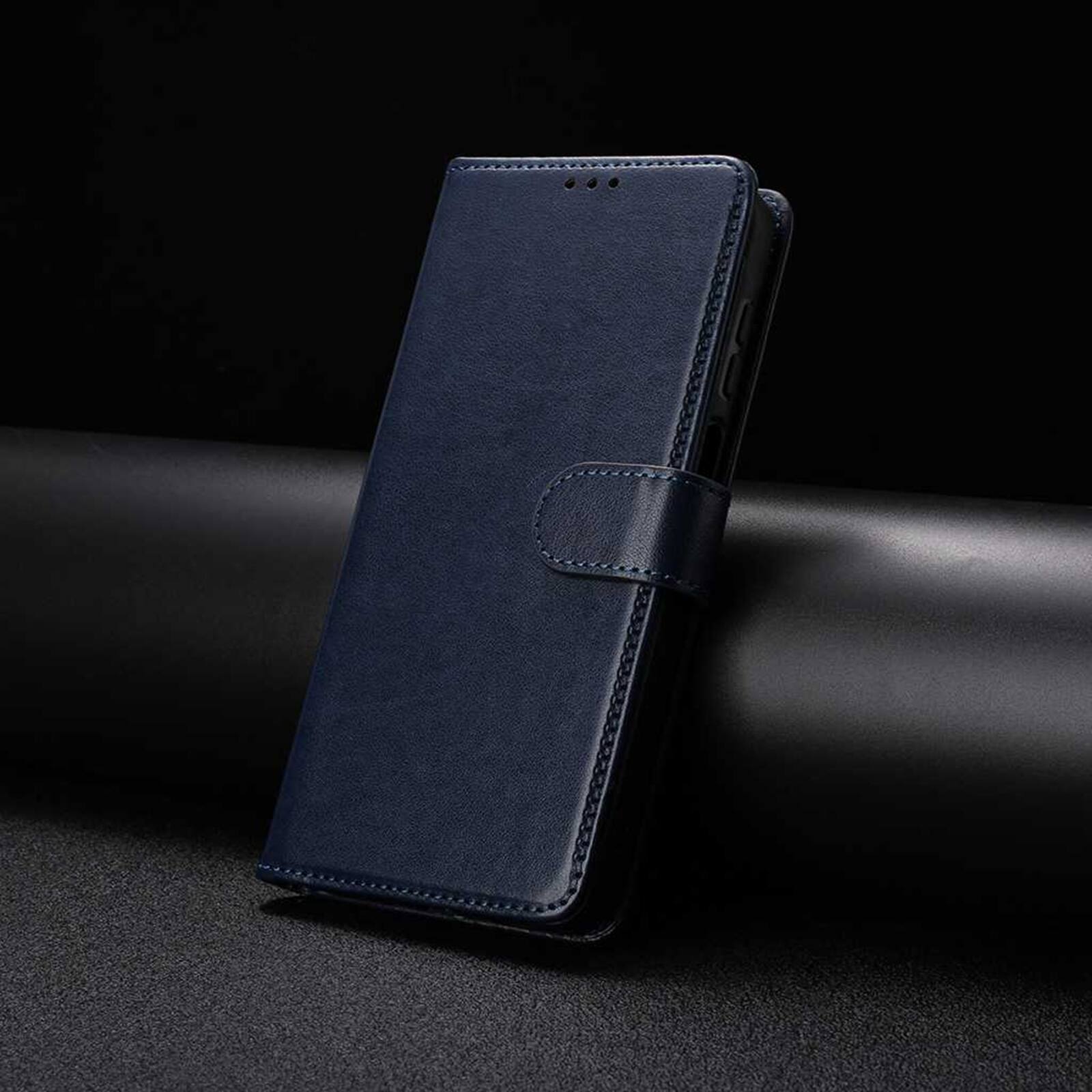 Angle. Dteck - Dteck Wallet Folio Case for Apple iPhone 16 Pro Max, Shockproof Magnetic PU Leather Flip Card Slots Stand Case - Darkblue.