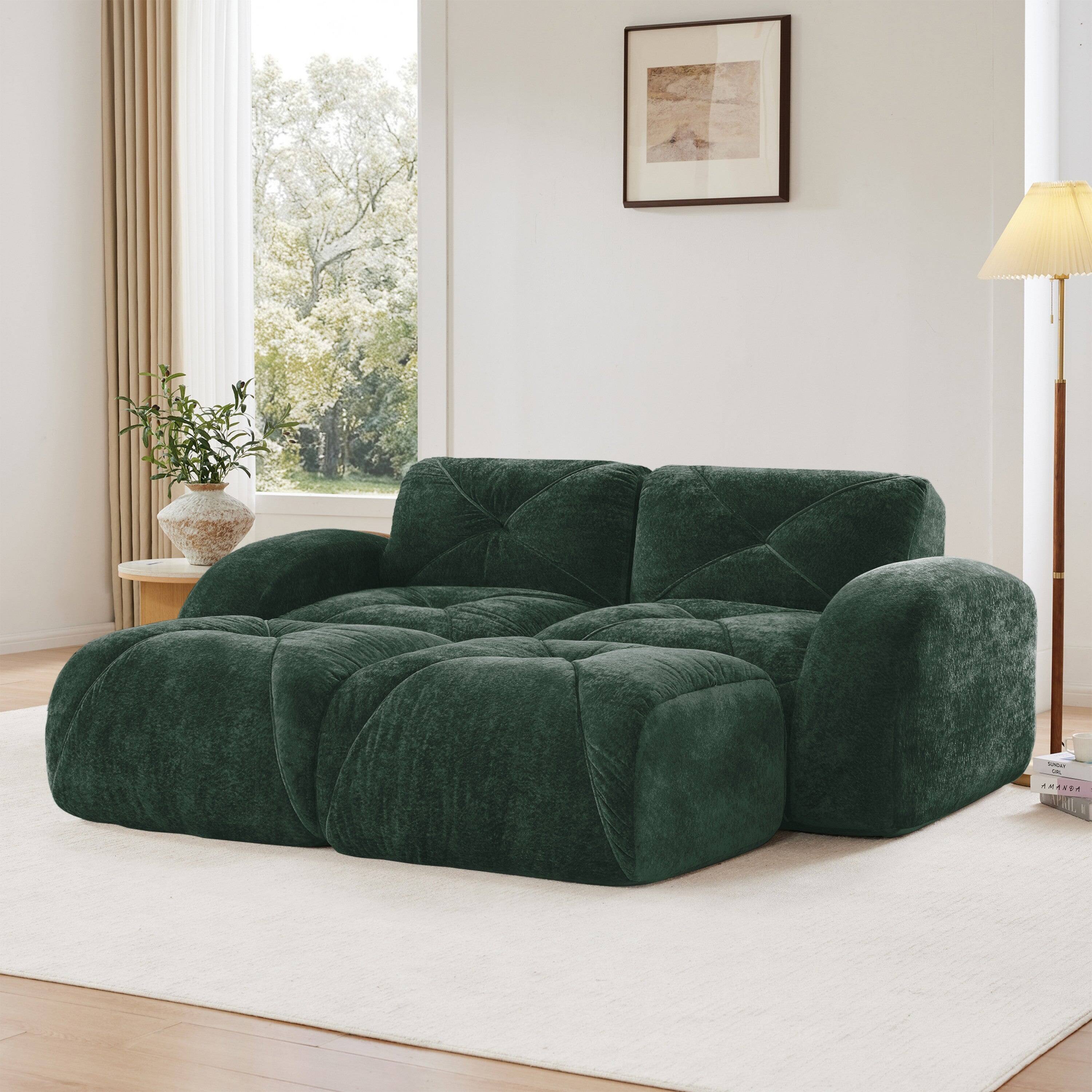 Alt View 1. Boyel Living - 110 Inch Boneless Modular Sectional Sofa Velvet Tufted 32D Foam No Assembly Anti Slip For Study Home Theater - Green.