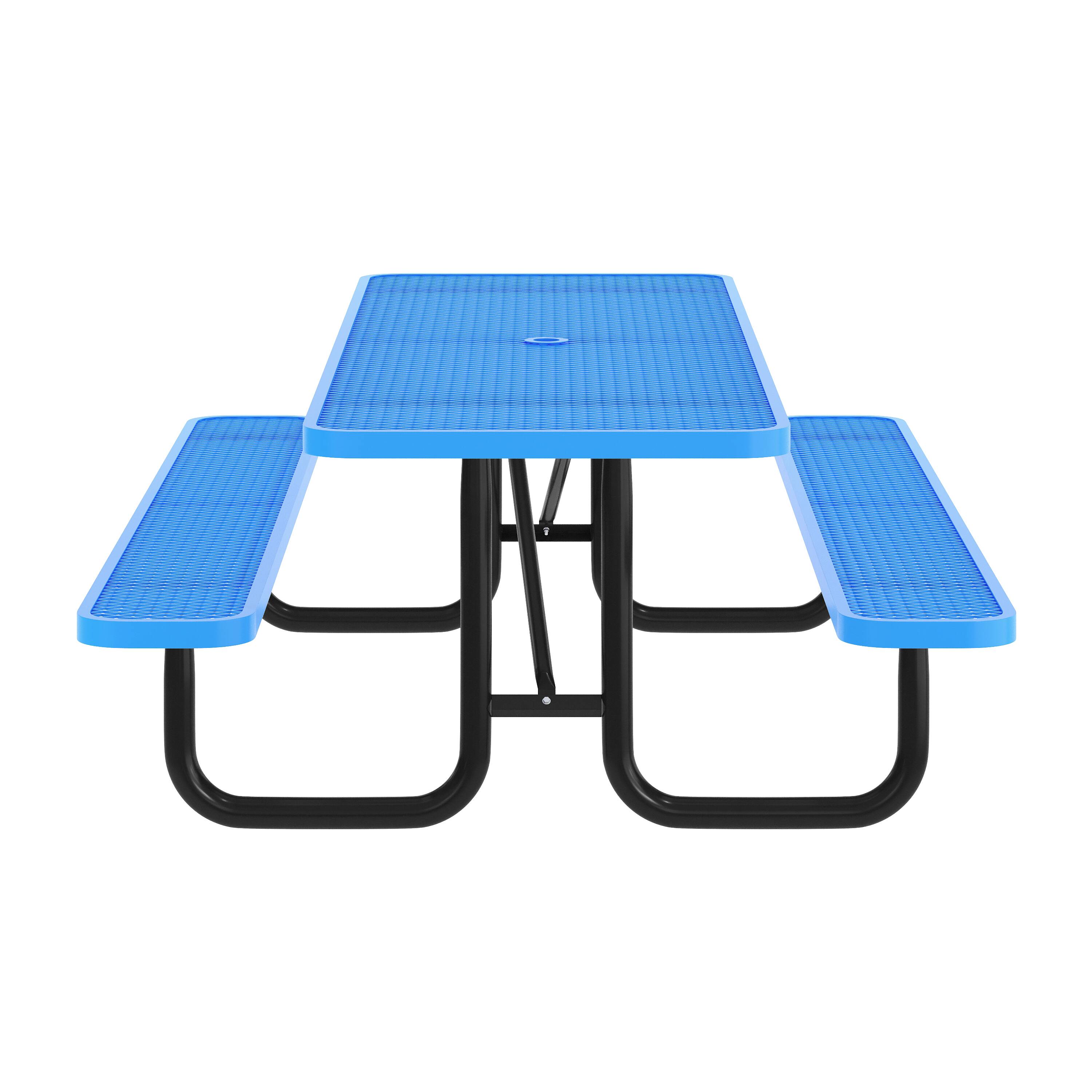 Left. Flash Furniture - Mantilla 8' Rectangular Outdoor Picnic Table with Commercial Heavy Gauge Expanded Metal Mesh Top and Seats and Steel Fra - Blue.