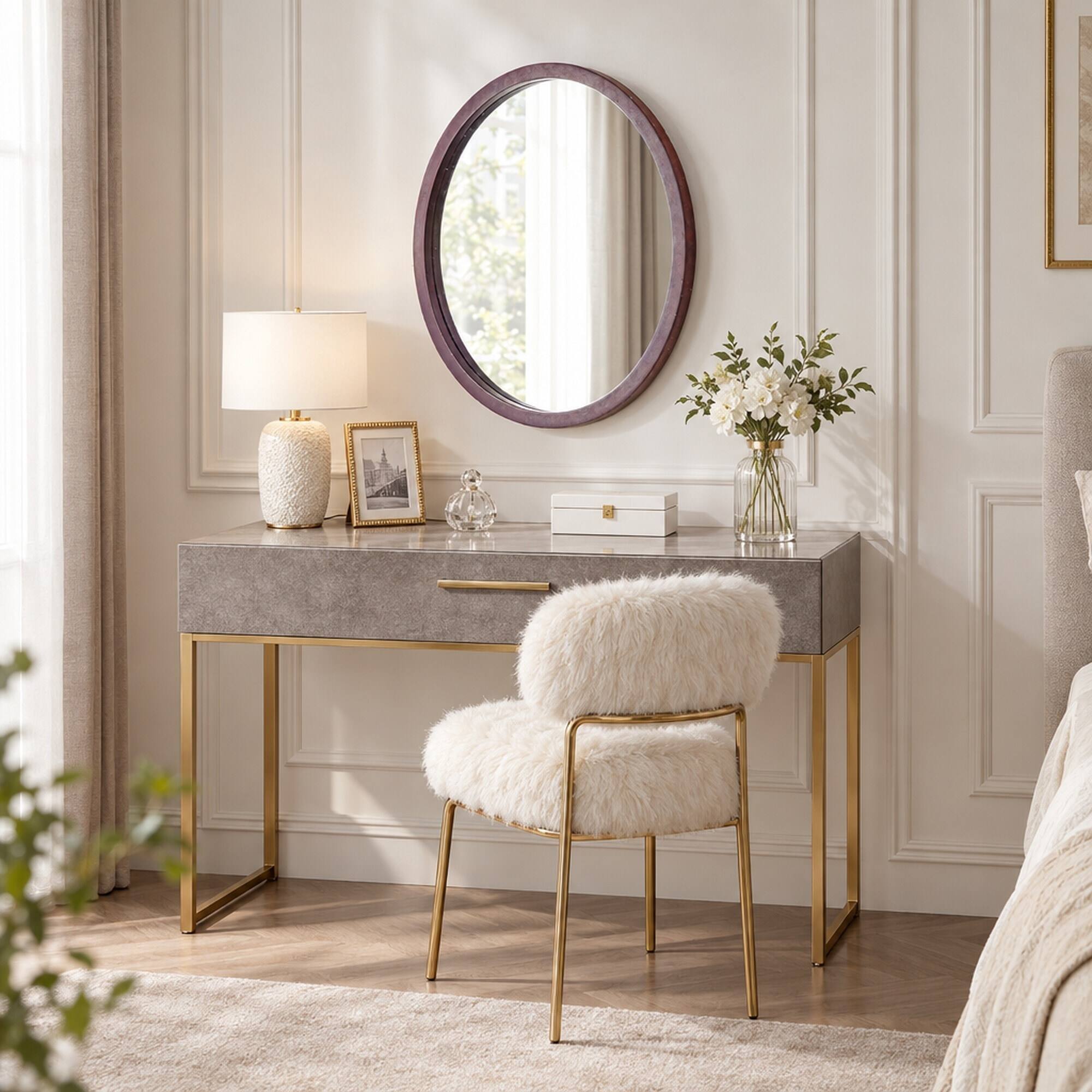 Alt View 2. RYHNUYNE - 20 in Round Wall Mirror, Walnut Finish Wood Frame, 4.2 lbs, Modern Circle Mirror for Living Room and Bedroom - Brown.
