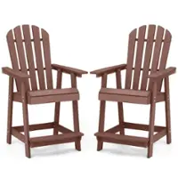 Costway 2 PCS Bar Stool HDPE Patio Chair with Armrest Footrest Home Indoor Outdoor - Brown - Front_Zoom