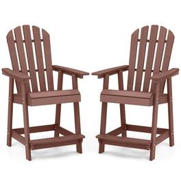 Costway - 2 PCS Bar Stool HDPE Patio Chair with Armrest Footrest Home Indoor Outdoor - Brown