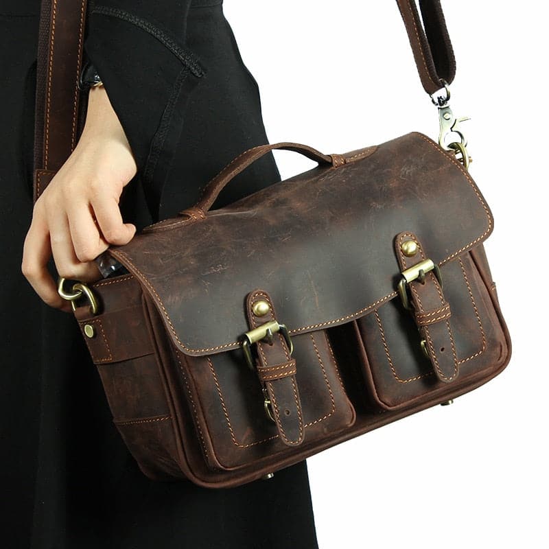 Steel Horse Leather - The Faust | Vintage Leather Camera Bag - Dark Brown