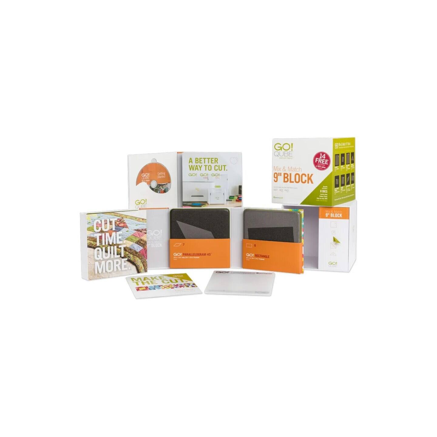 GO! QUBE
A BETTER WAY TO CUT
GO! GO! GO!

GO! QUBE
14 FREE Mix & Match 9" BLOCK

CUT TIME QUILT MORE

GO! TRIMBLE 45°
GO! TRIMBLE 45°

MAKE THE CUT
THE CUT

GO! QUBE
9" BLOCK

GO! QUBE
14 FREE Mix & Match 9" BLOCK