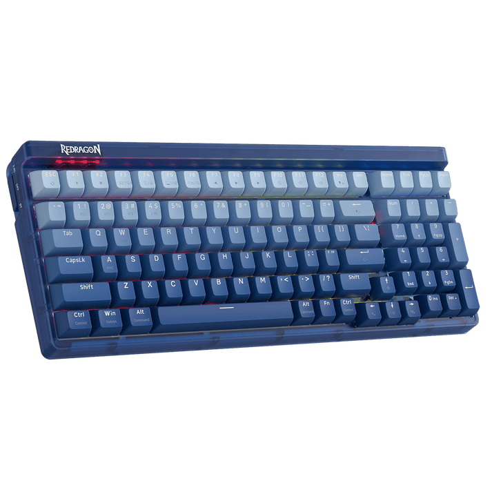 The text on the image is a keyboard layout. Here is the corrected and grouped text:

```
REDRAGON ESC F1 F2 F3 F4 F5 F6 F7 F8 F9 F10 F11 F12
1 2 3 4 5 6 7 8 9 0 - = Backspace
Tab Q W E R T Y U I O P [ ] \
A S D F G H J K L ; ' Enter
Shift Z X C V B N M , . / Shift
CapsLk Ctrl Win Alt Fn Ctrl Alt
```

This represents the layout of a standard QWERTY keyboard.